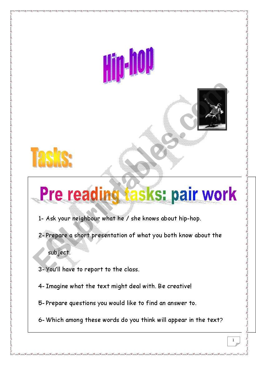 Hip-hop project (tasks) worksheet