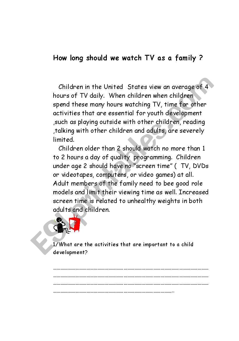 how long should we watch TV ? worksheet