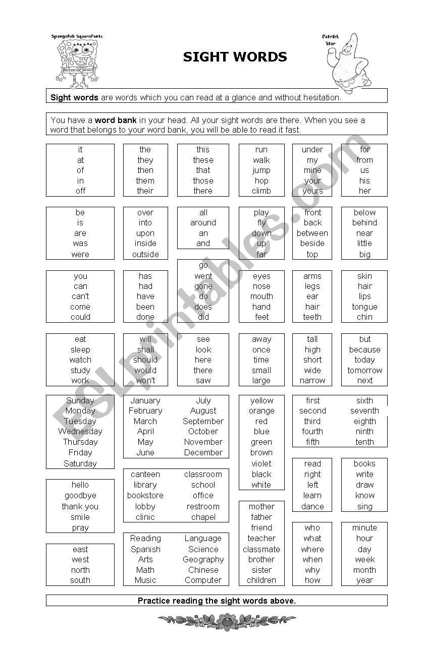 SIGHT WORDS worksheet