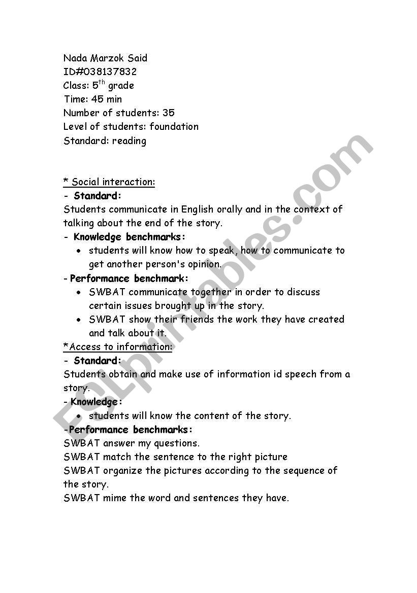 story telling lesson plan worksheet