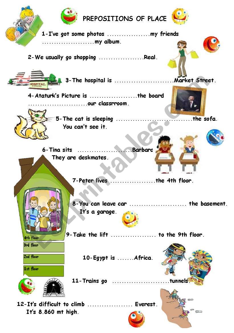 Prepositions of Place worksheet