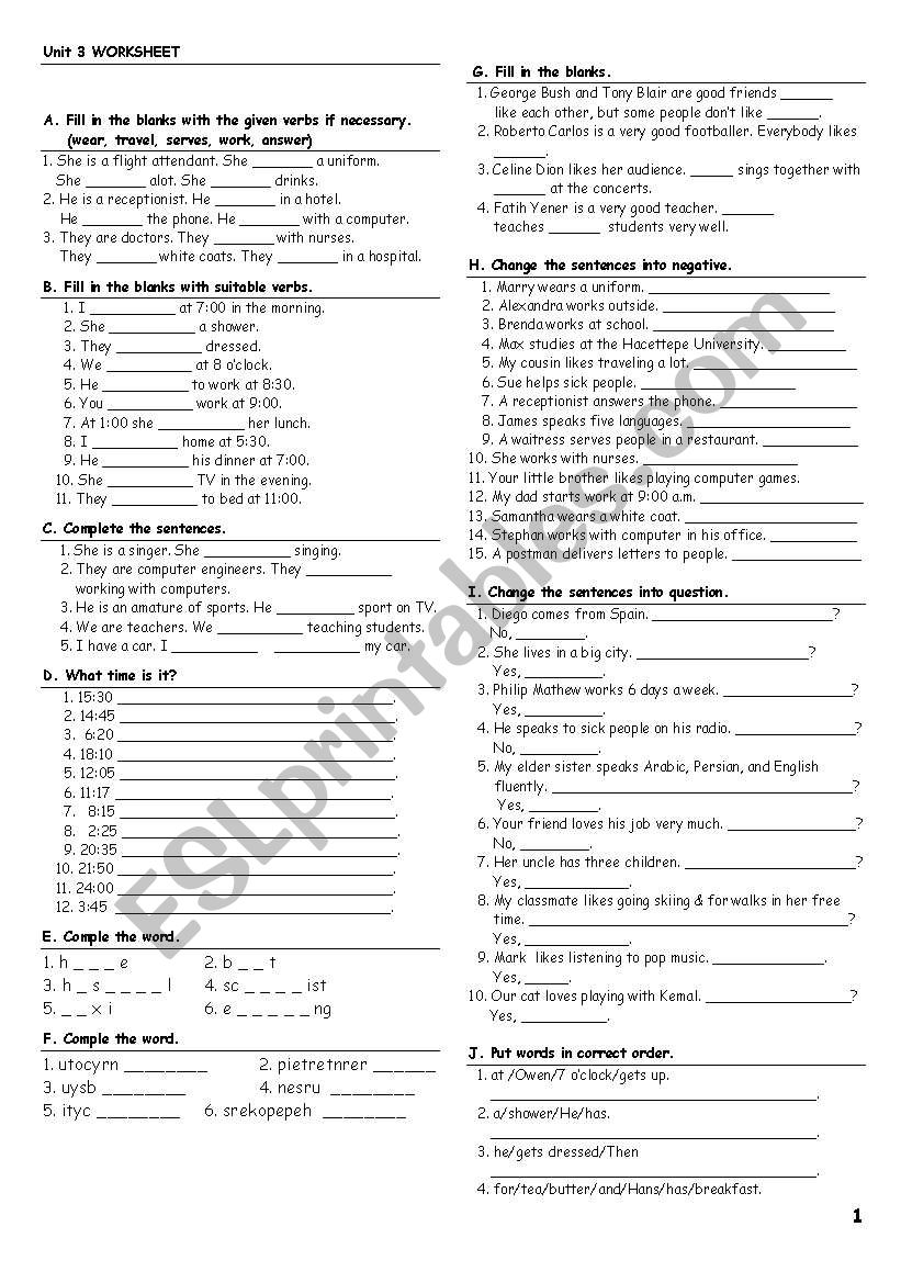 grammar and vocabulary activity