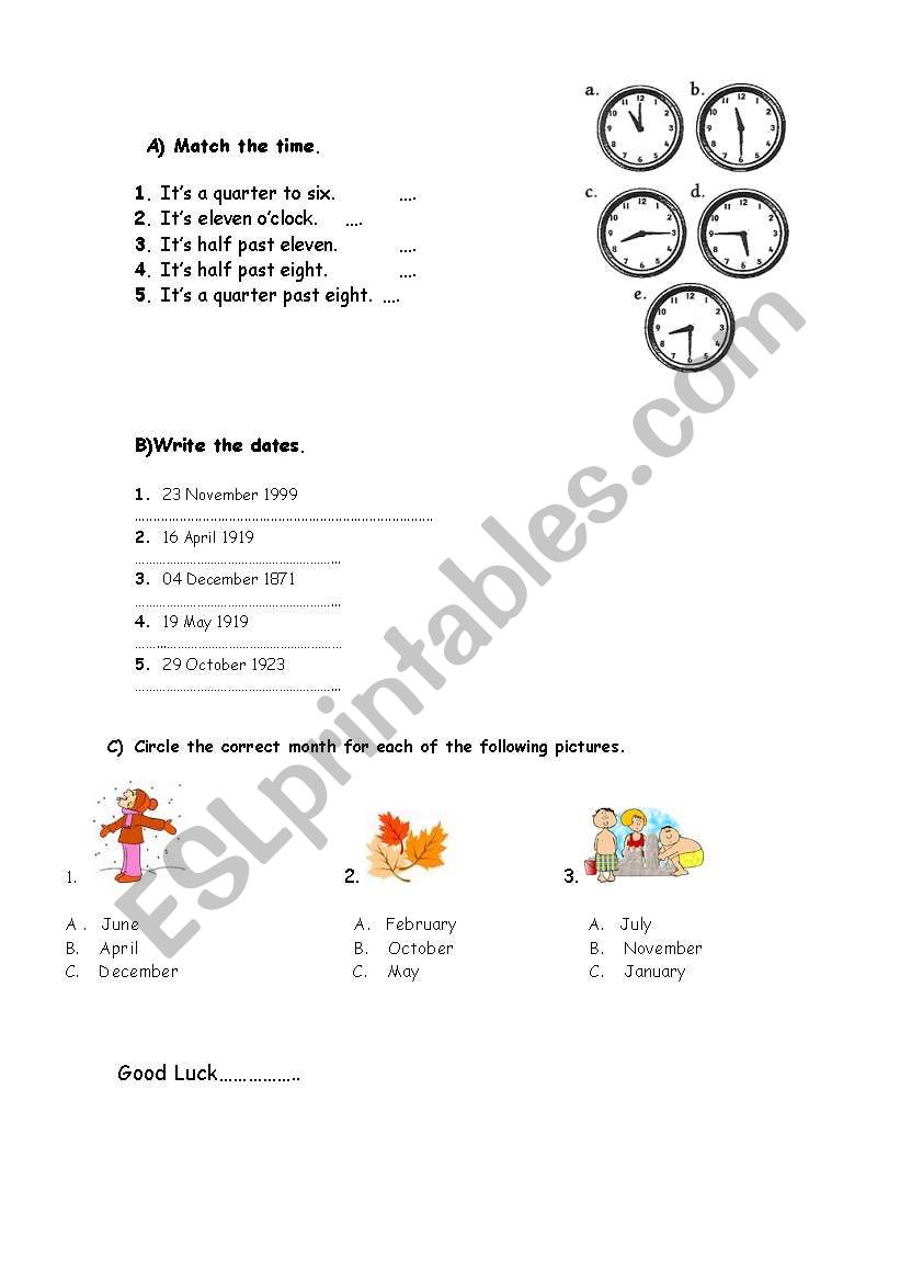 time dates months worksheet