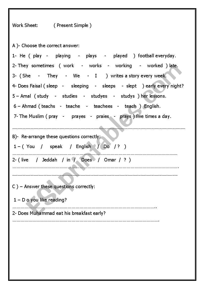 present simple worksheet