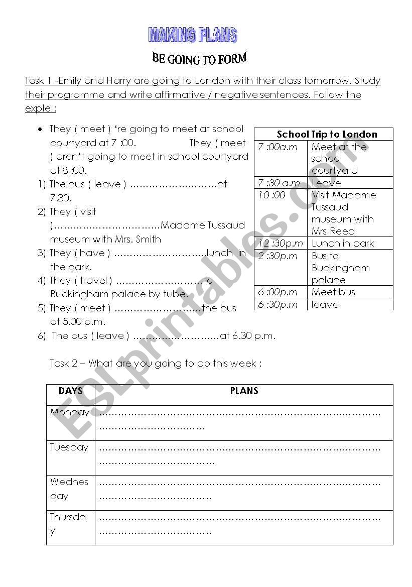 Making plans worksheet