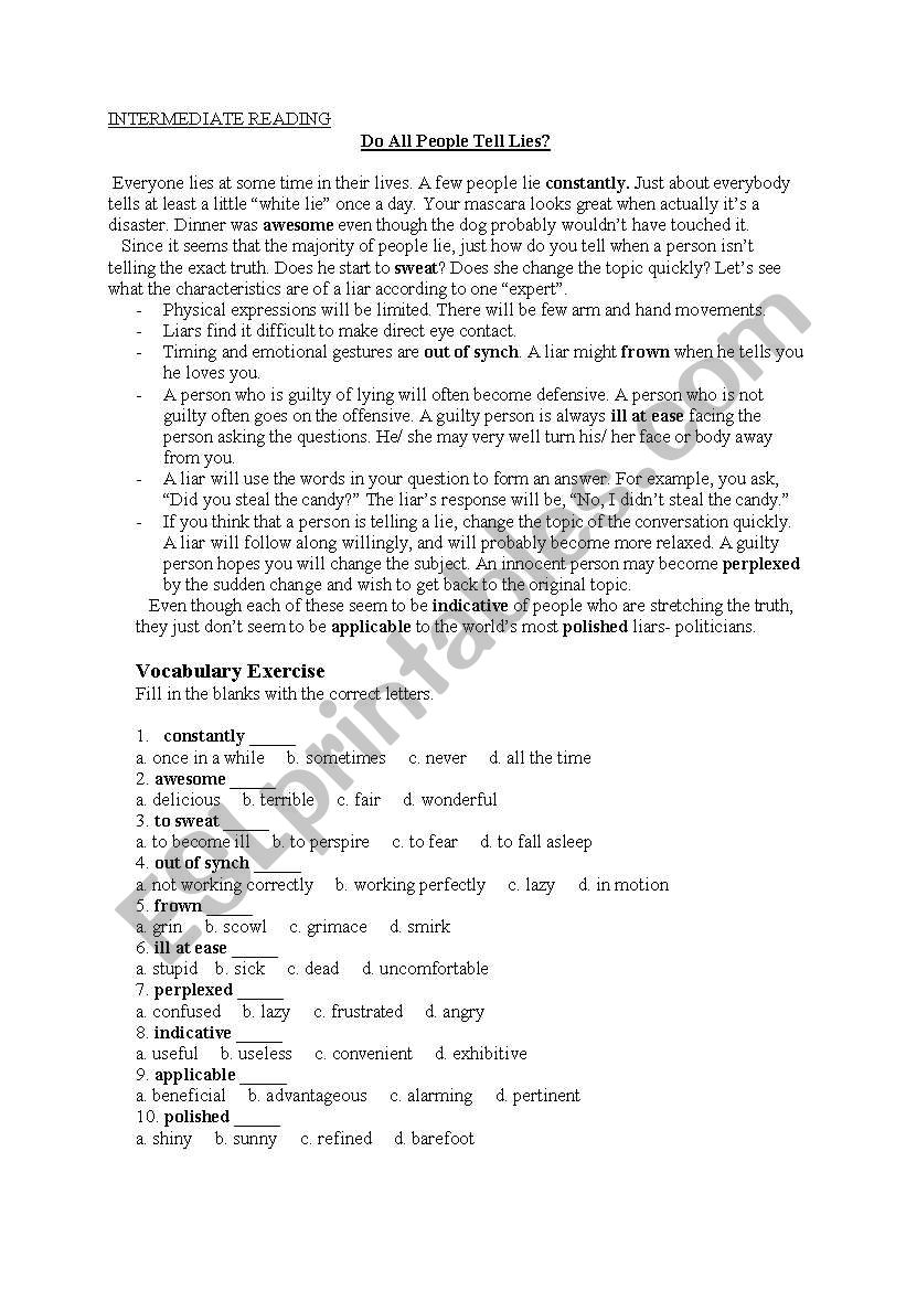 Do All People Tell Lies? worksheet