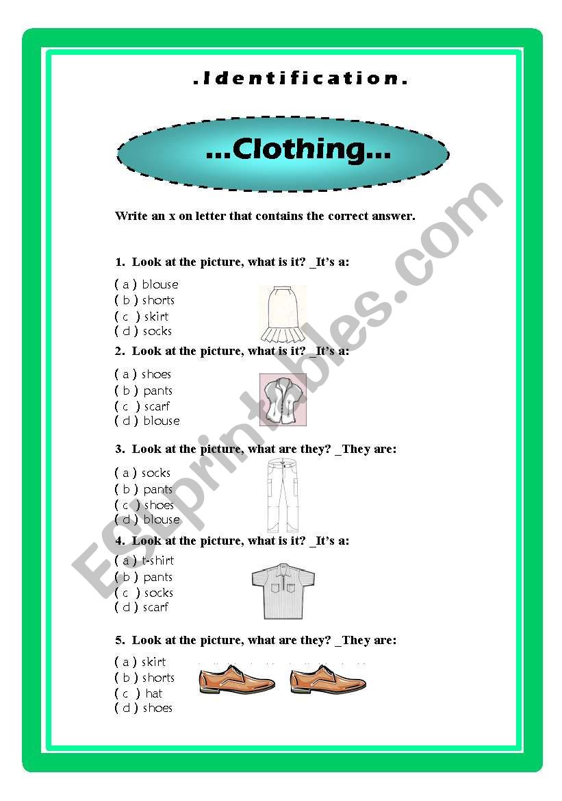 Clothing identification worksheet