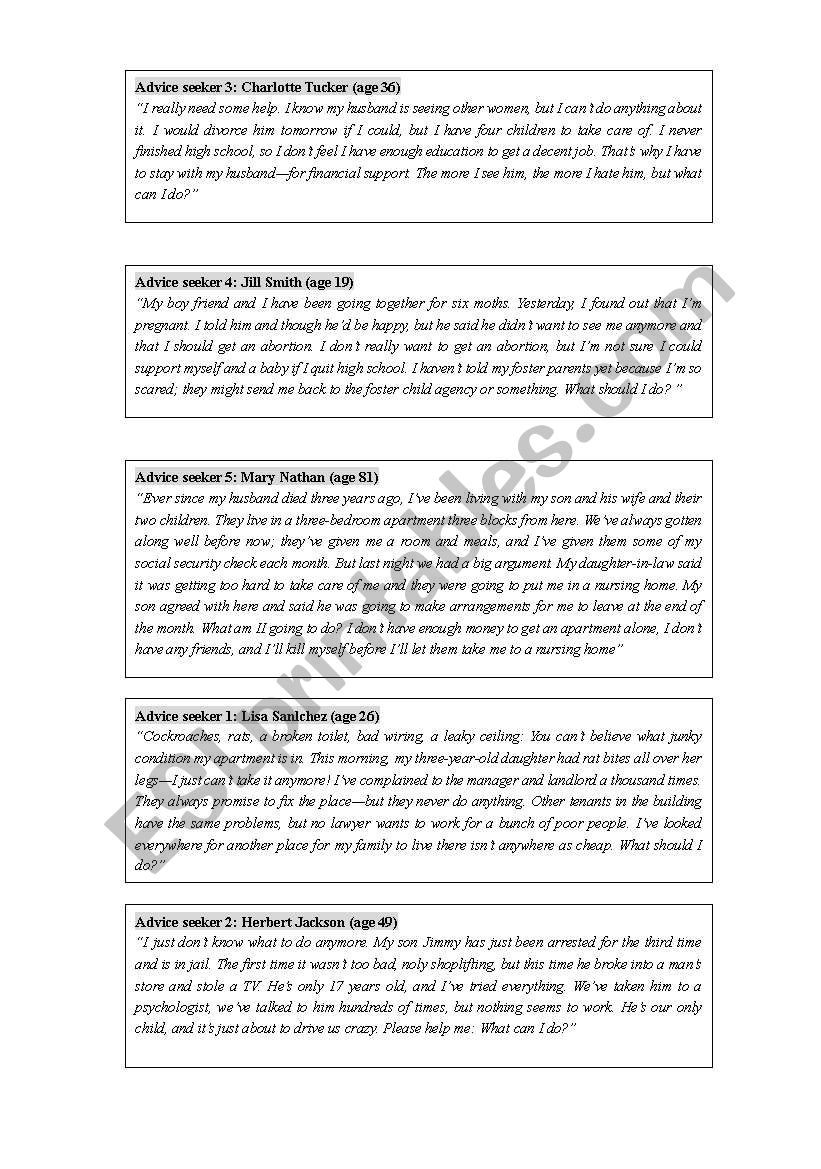 How do I advise them? worksheet