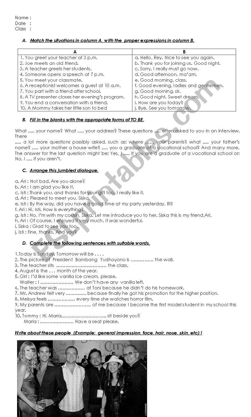 greeting and description worksheet