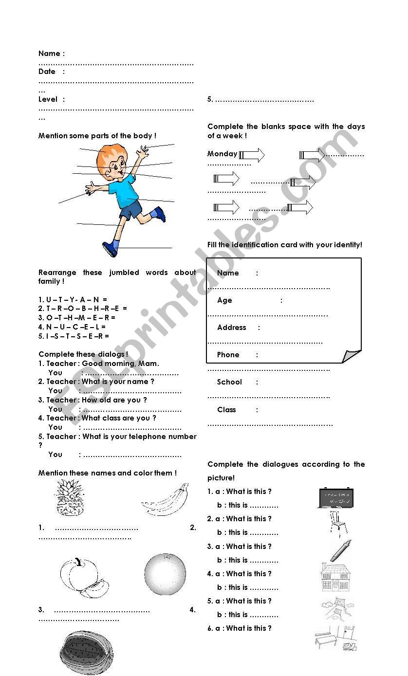 test children 1 worksheet