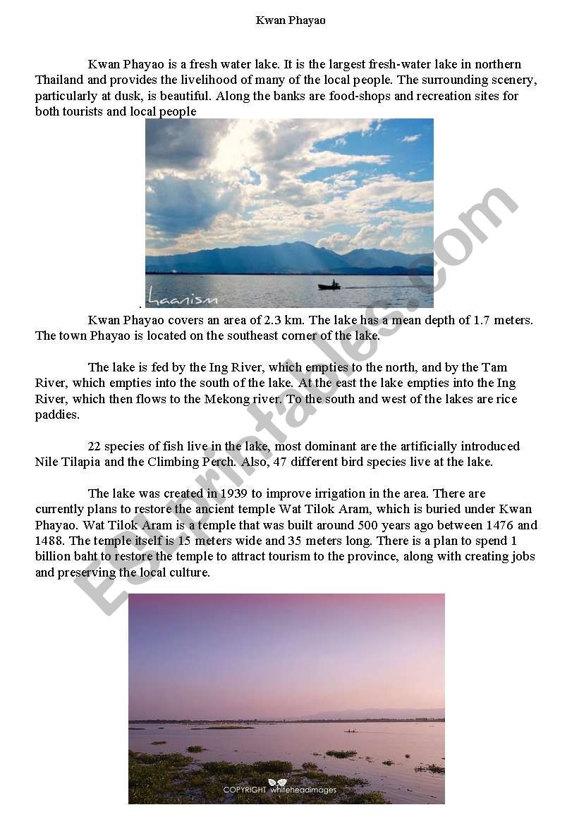 Kwan Phayao Lake worksheet