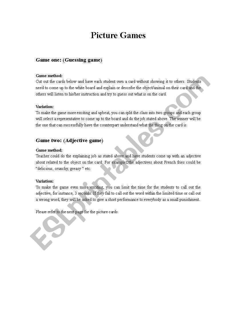 Card game worksheet