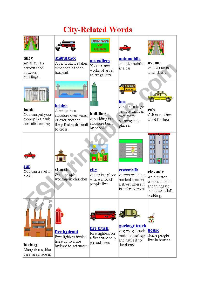 name of places worksheet