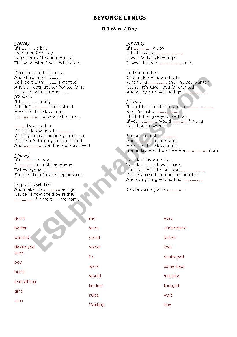 If i were a boy lyrics