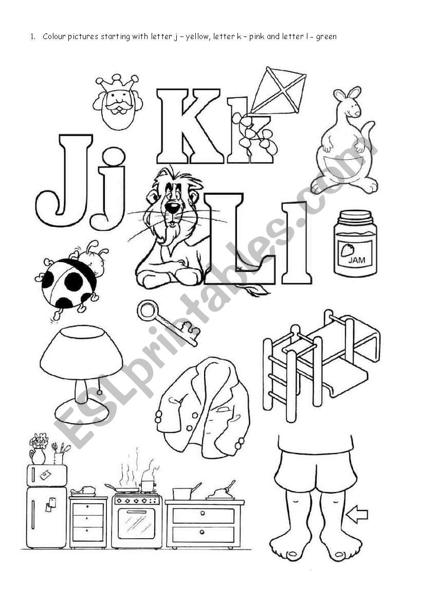 phonics - letters j,k,l worksheet