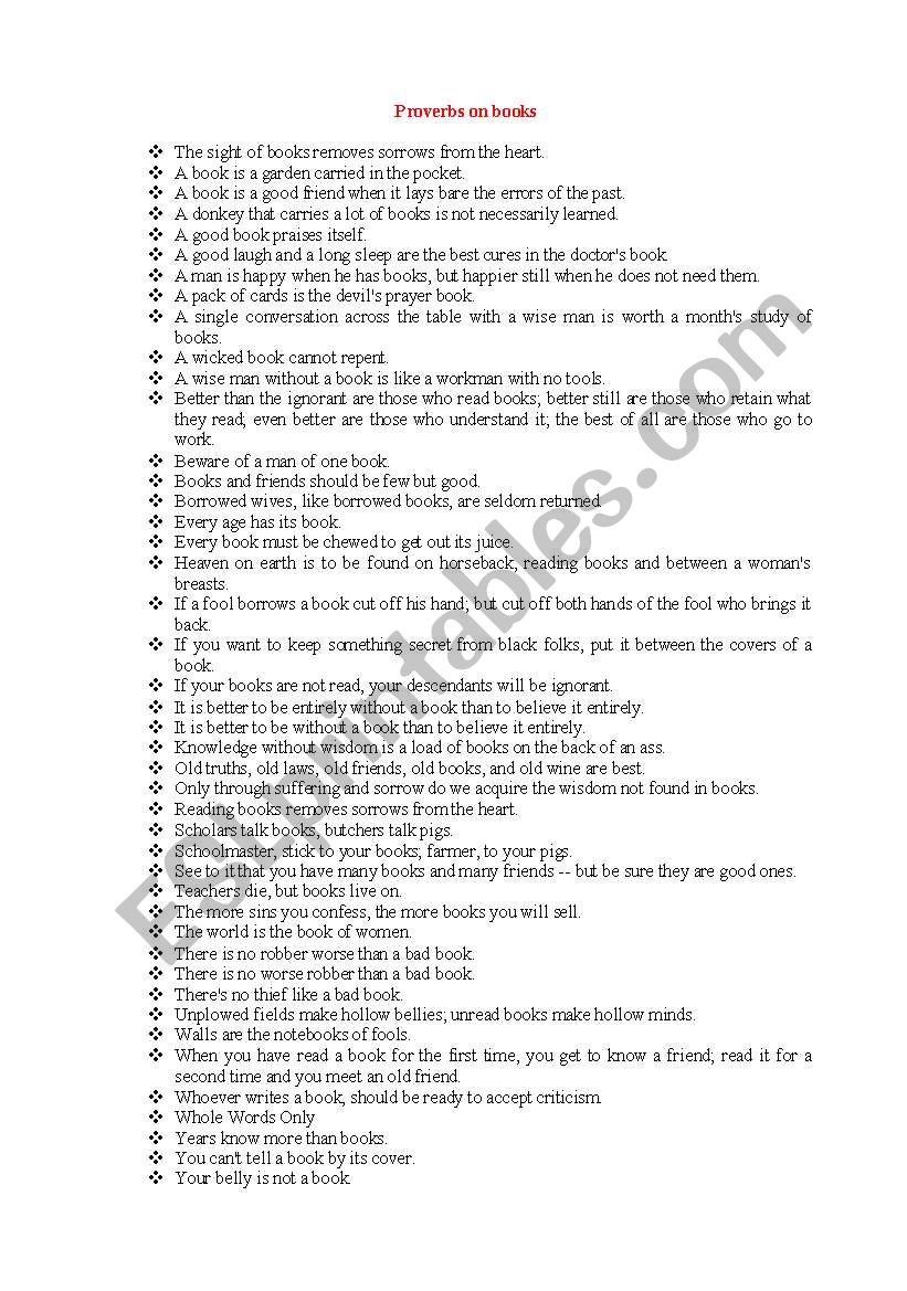 proverbs on books worksheet