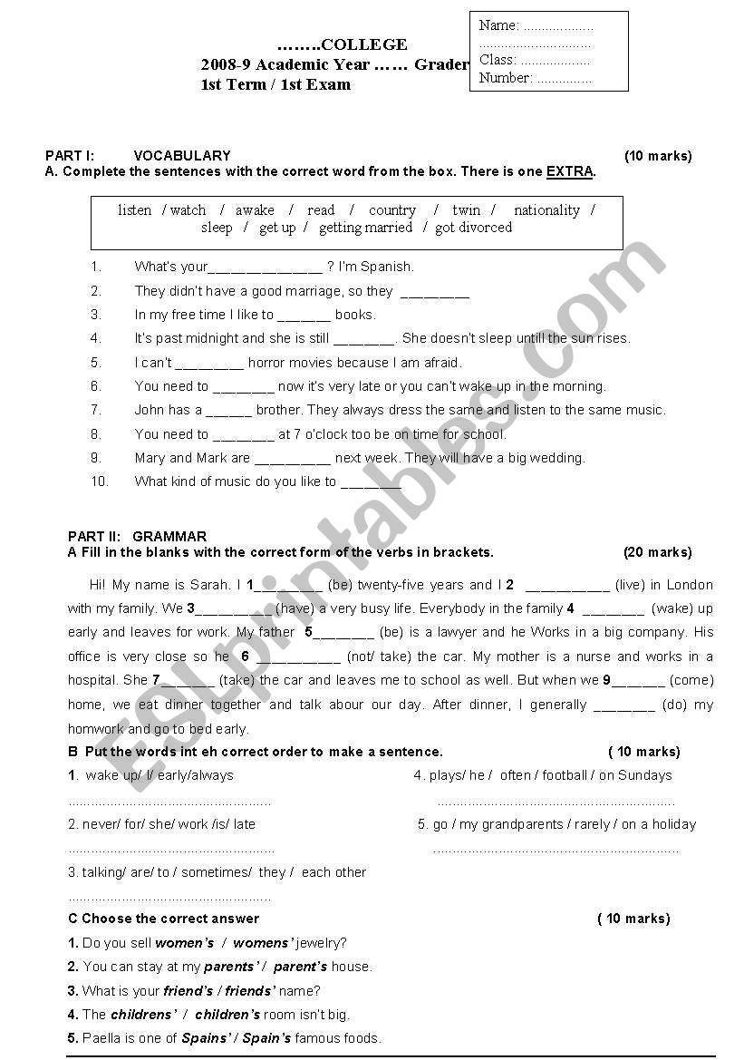 REVISION for SIMPLE PRESENT TENSE