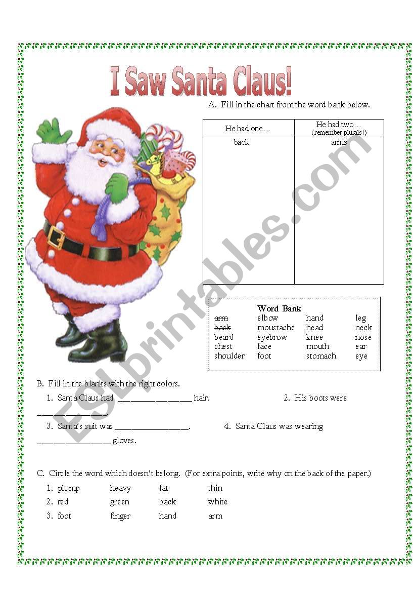 I Saw Santa Claus! worksheet