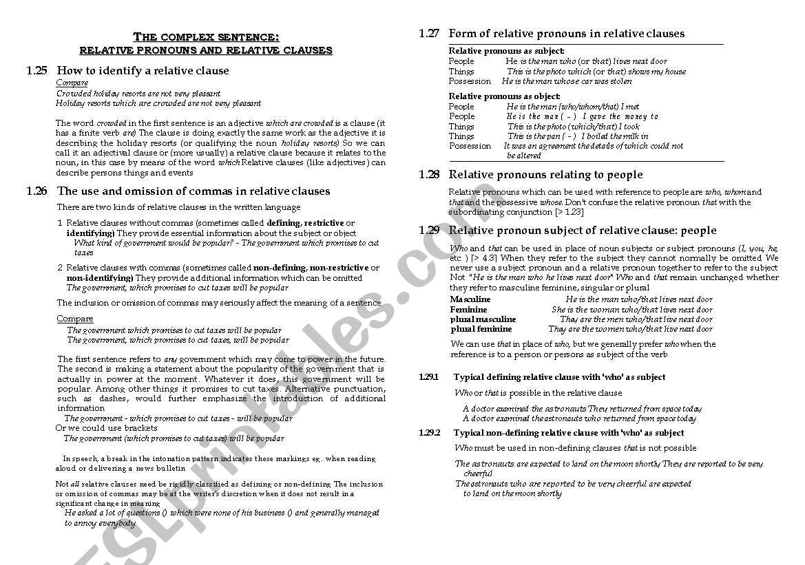 *grammar*  relative clauses worksheet