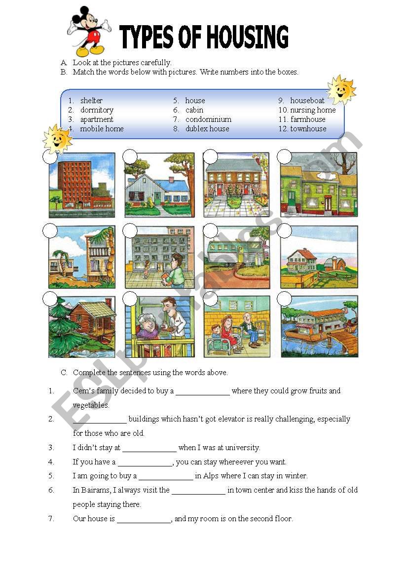 Types of Housing worksheet