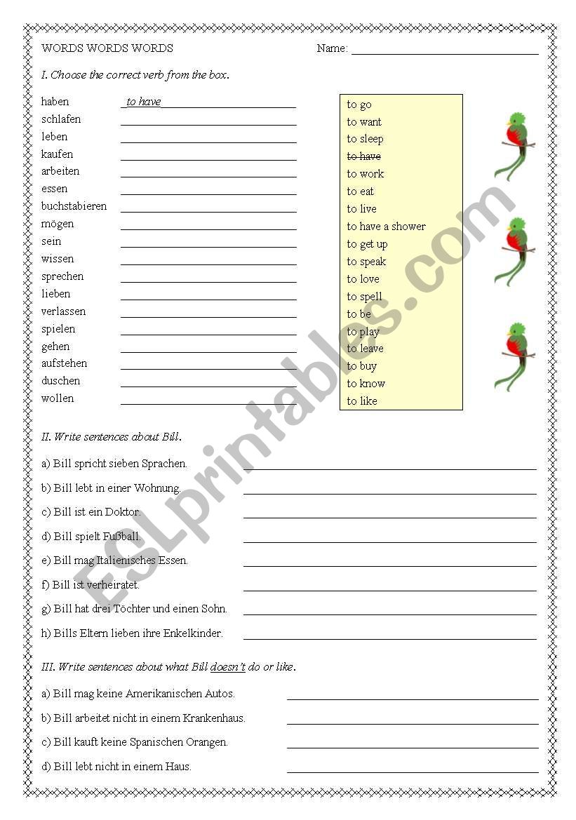 worksheet on verbs (elementary)