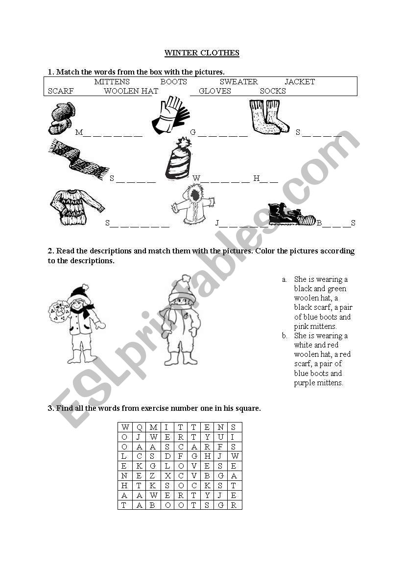 WINTER CLOTHES worksheet