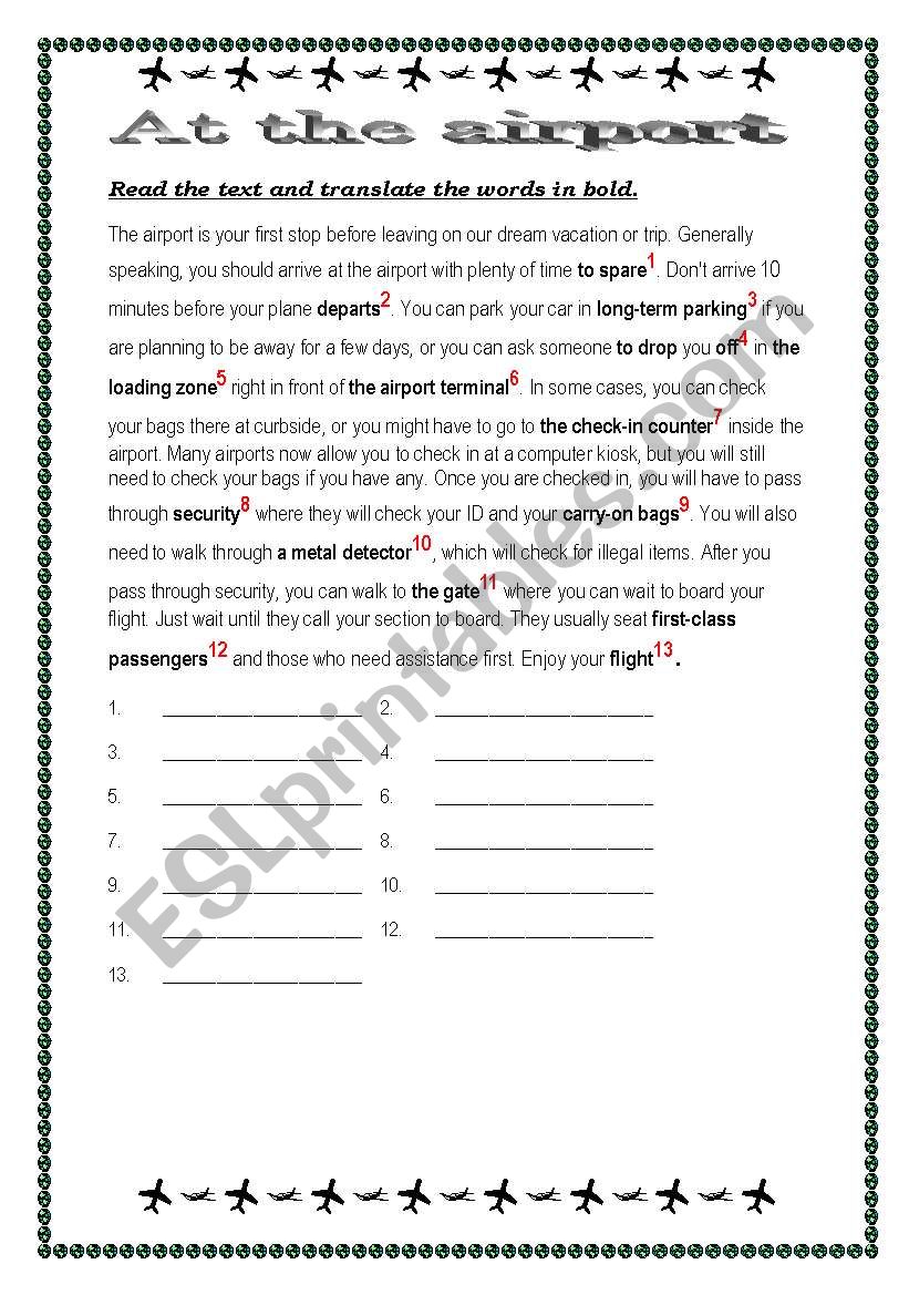 At the airport (7pages) worksheet