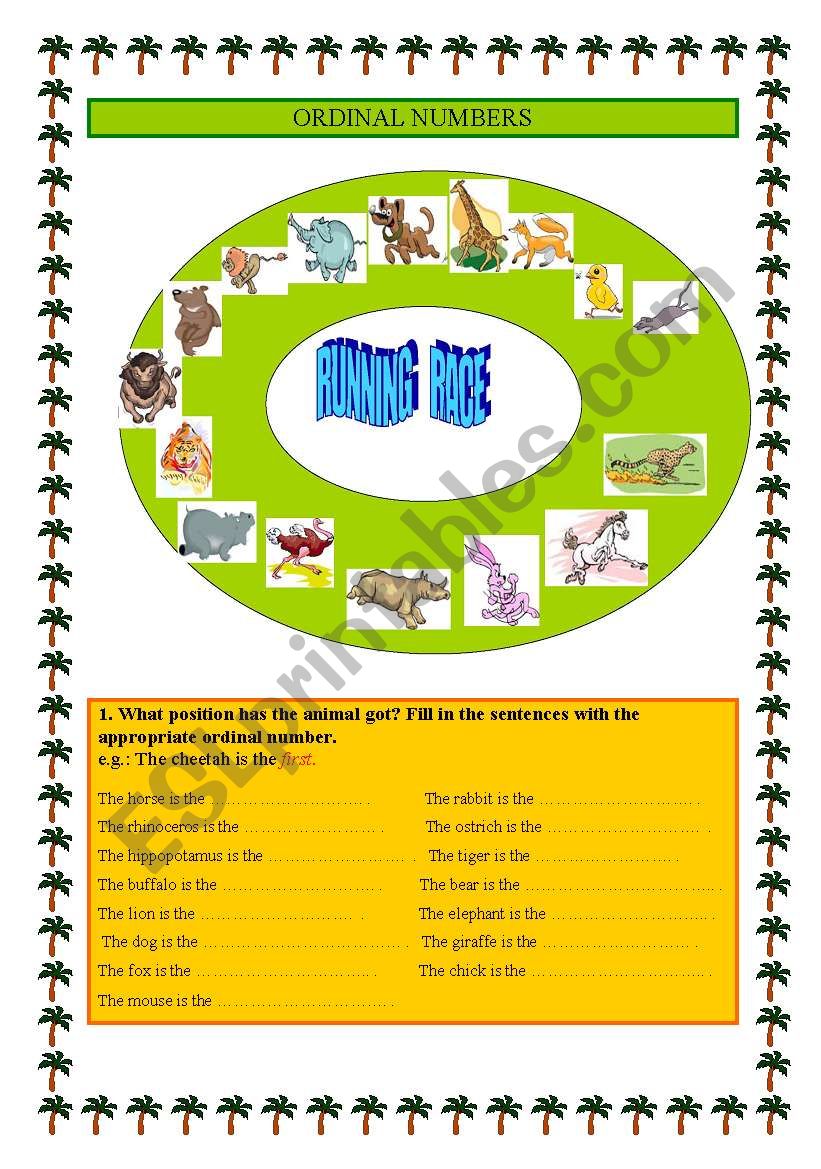 RUNNING RACE-Ordinal numbers-animals-2 pages