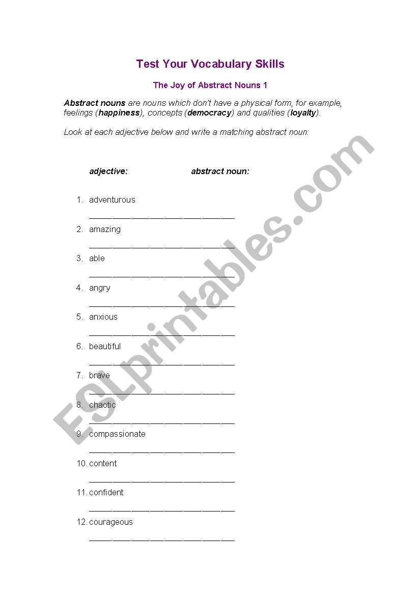 Test Your Vocabulary Skills worksheet