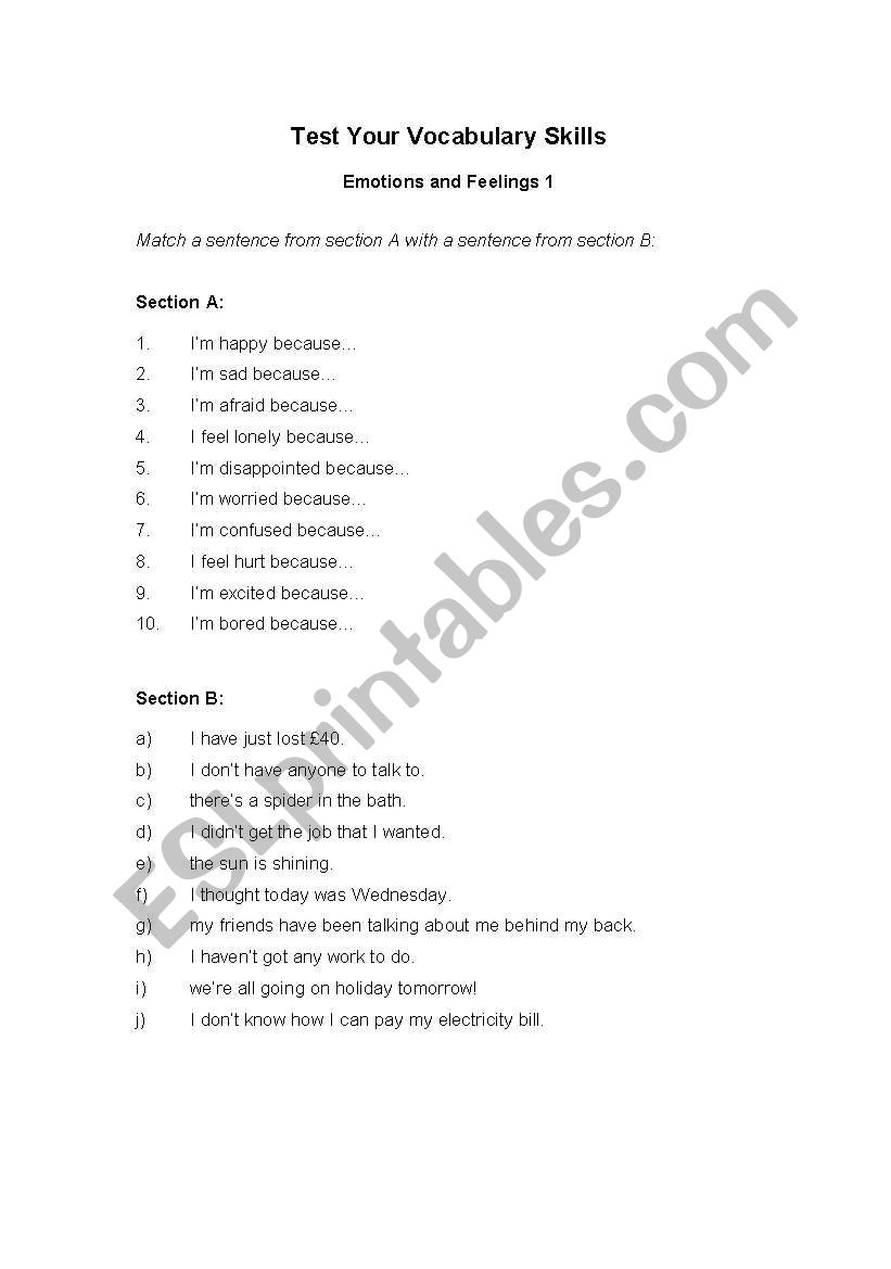 Emotions and Feelings worksheet