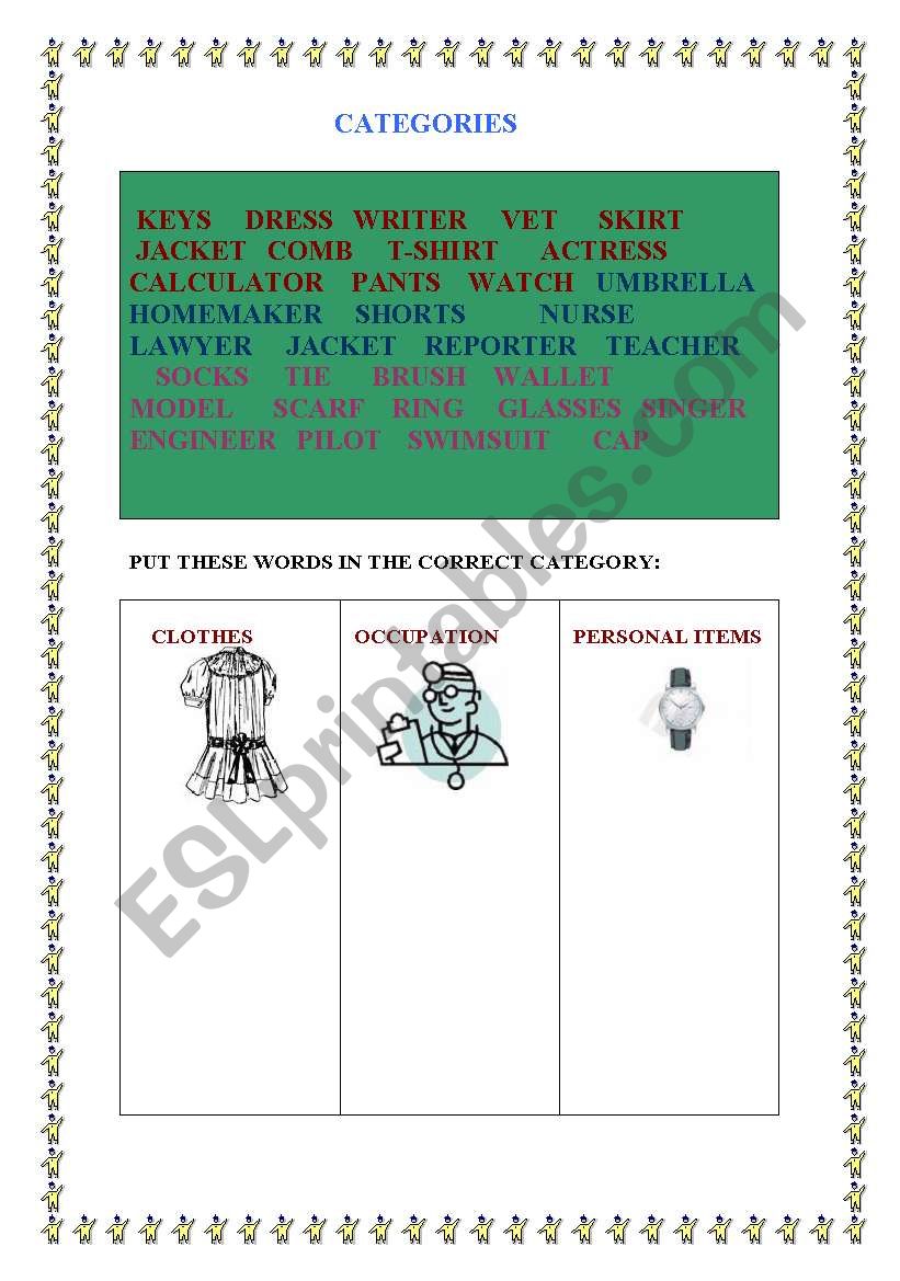 CATEGORIES worksheet