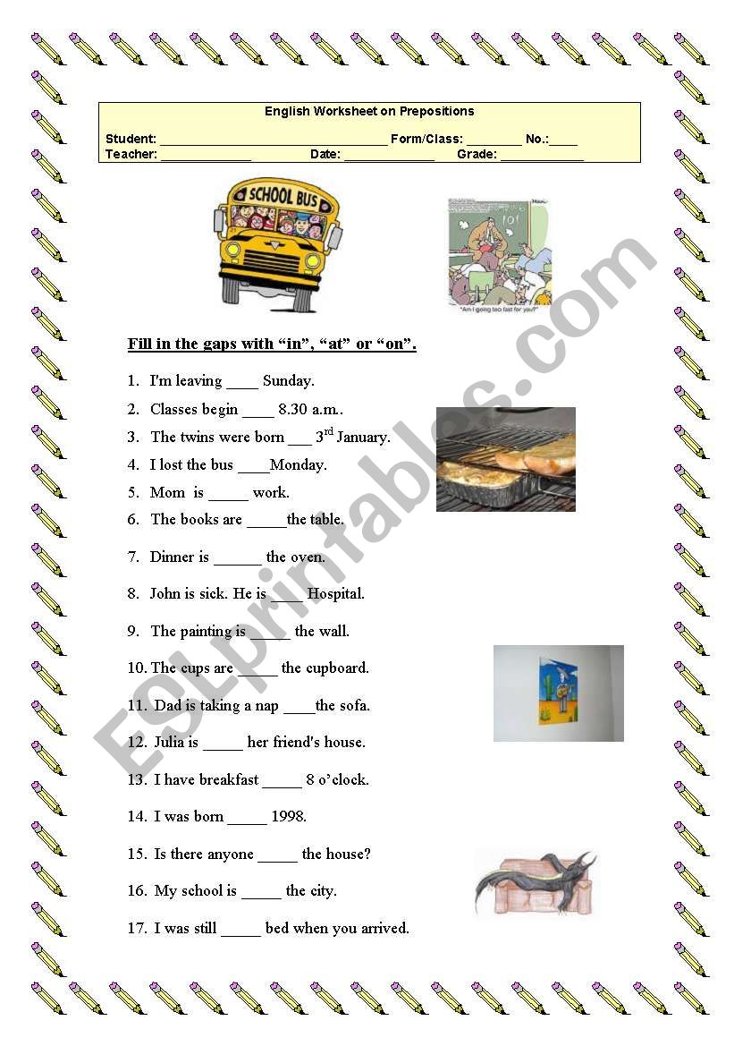 Prepositions  worksheet