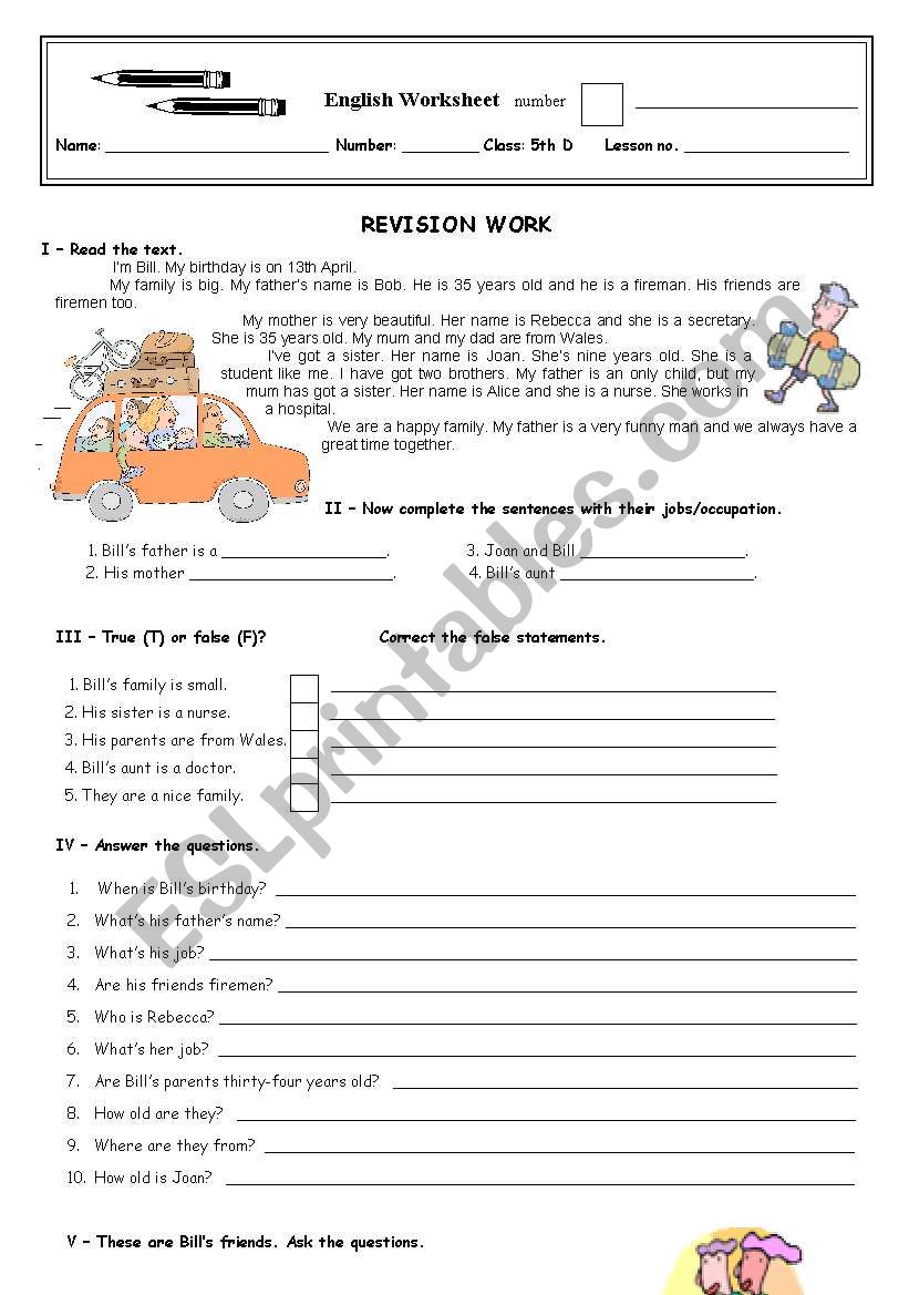 Revision work worksheet