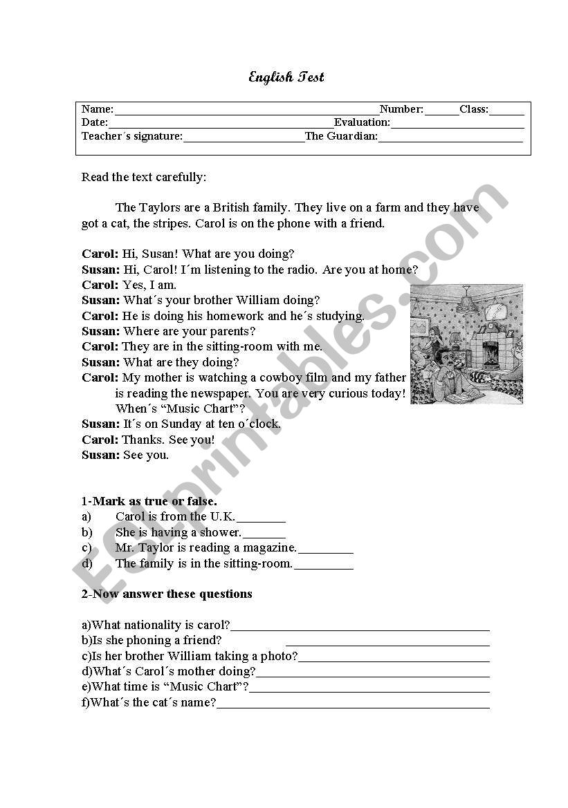 English test worksheet