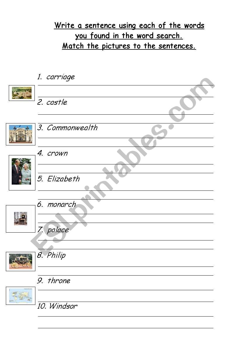 Queen Elizabeth II sentences & picture match