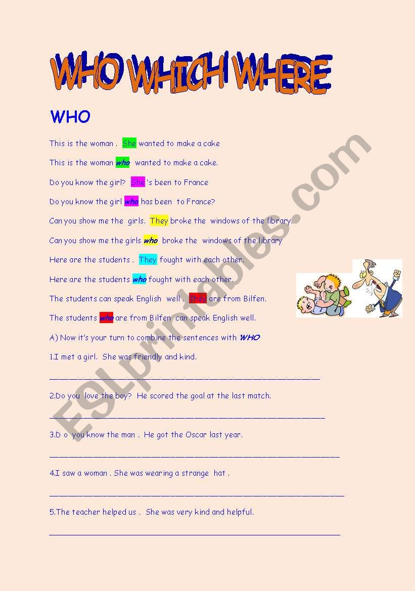 Relative Pronouns 1 ( who ) worksheet