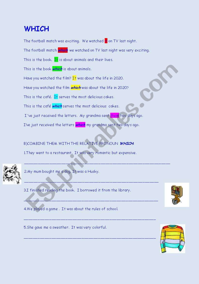 RELATIVE PRONOUNS 2 ( WHICH) worksheet