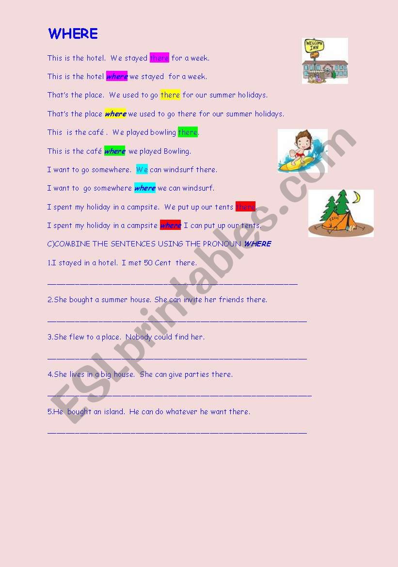 RELATIVE CLAUSES 3 (WHERE) worksheet