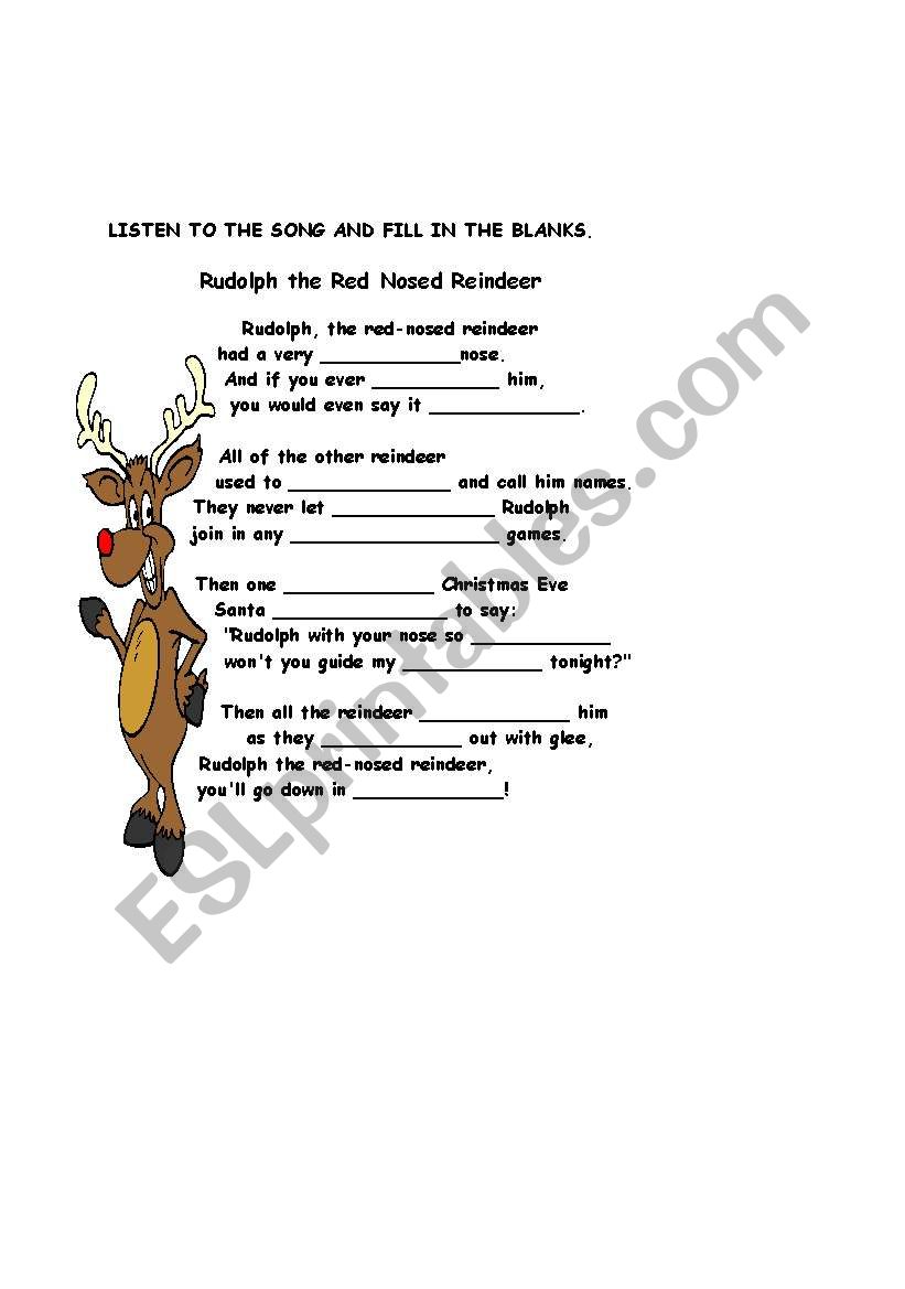 RUDOLF THE RED NOSE worksheet