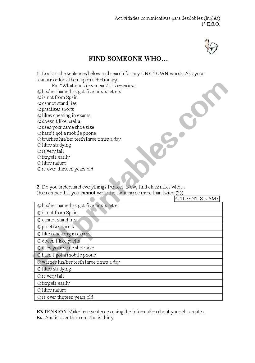 Find someone who... worksheet