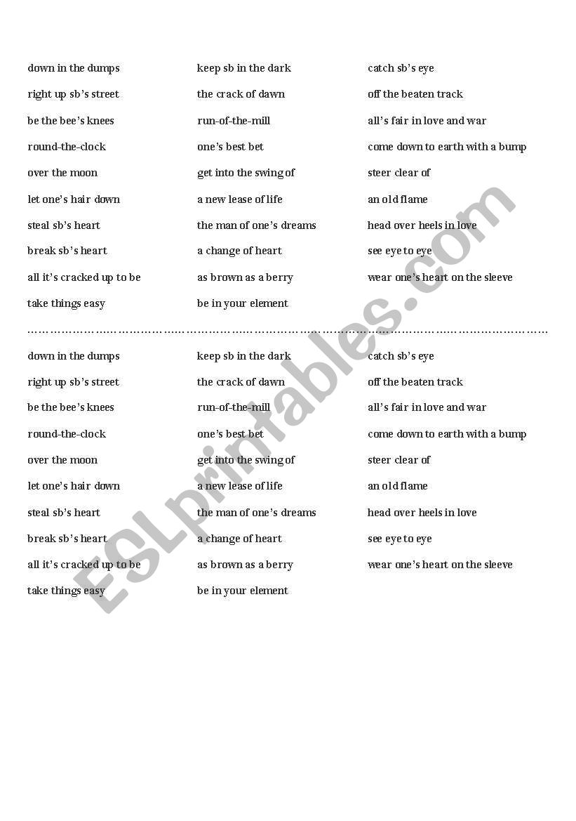 idioms for chain story worksheet