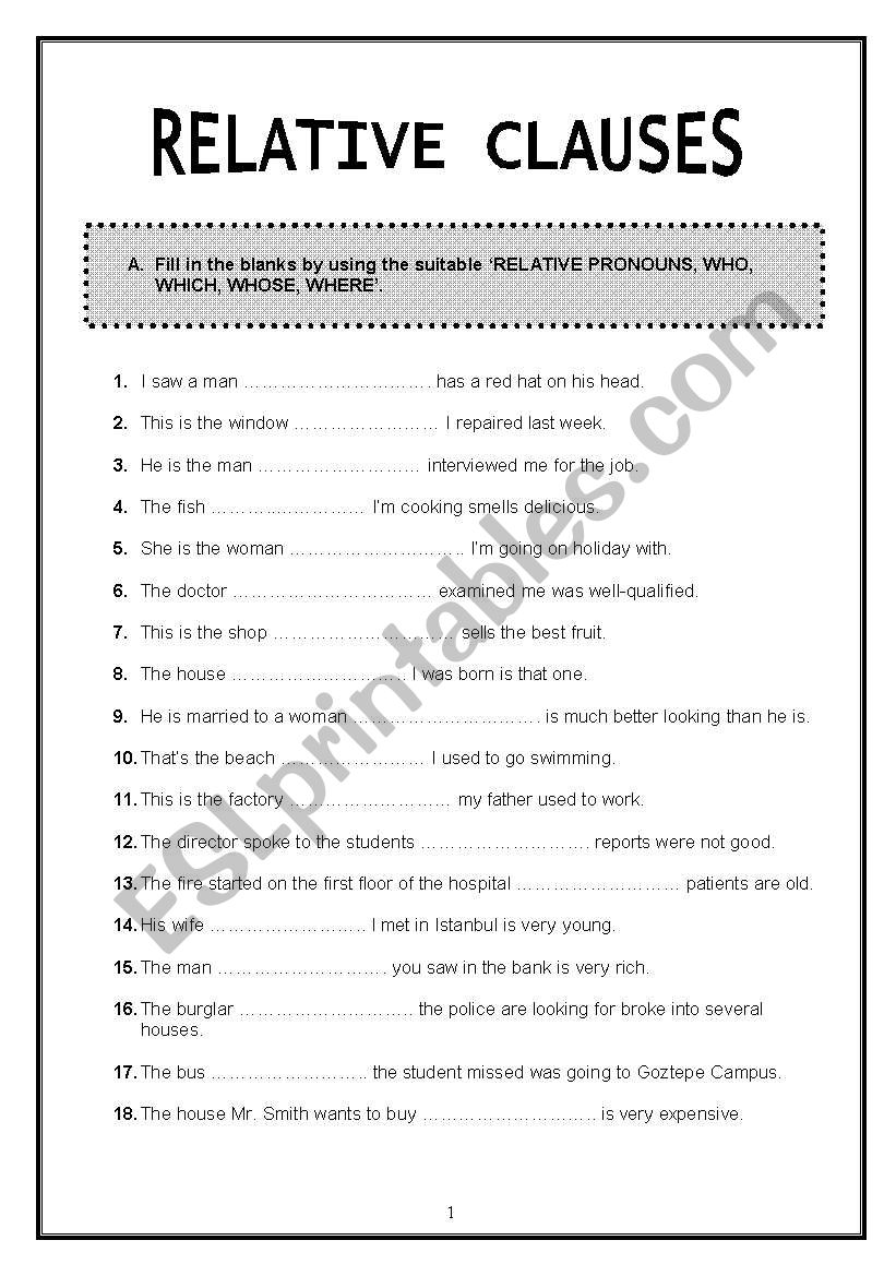 Relative Clause Exercises worksheet