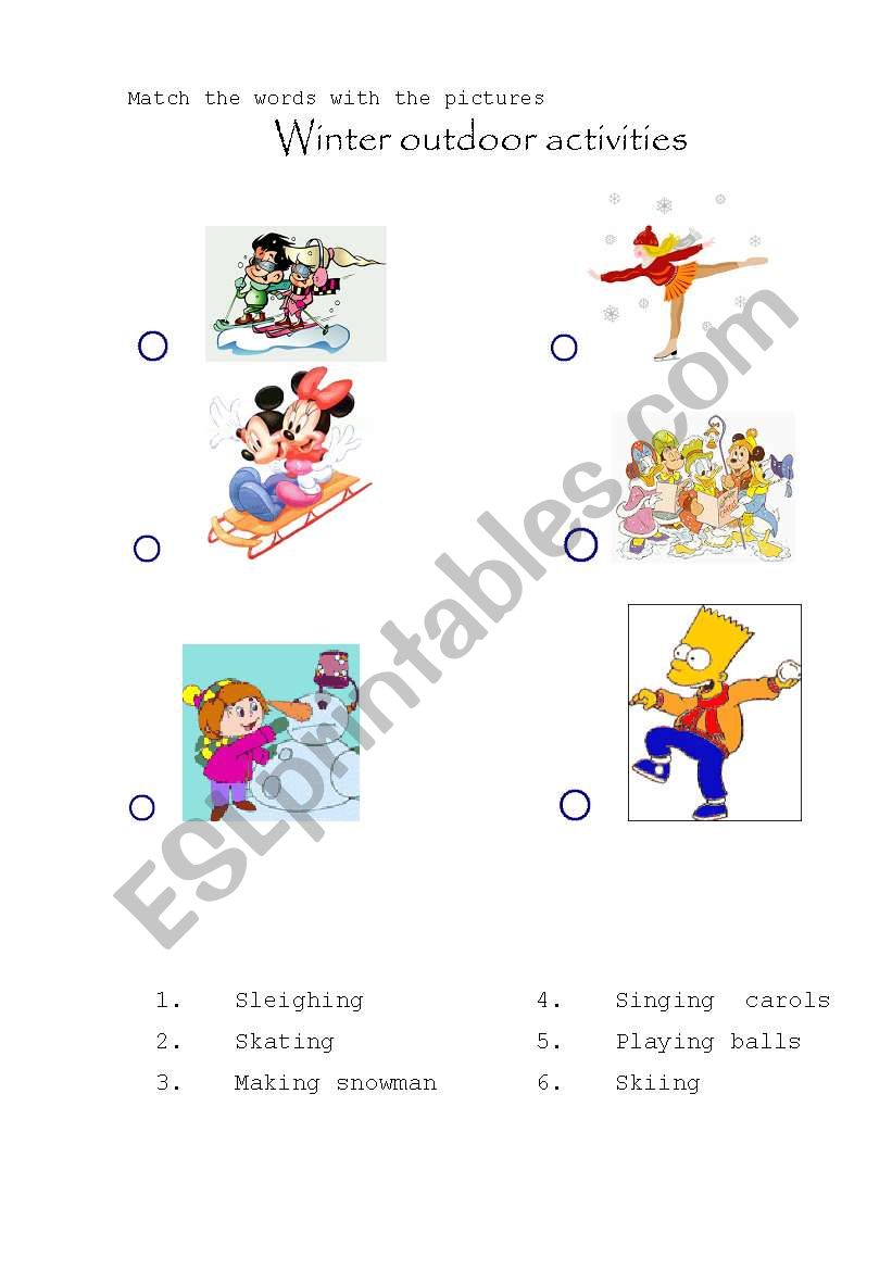  winter outdoor activies worksheet