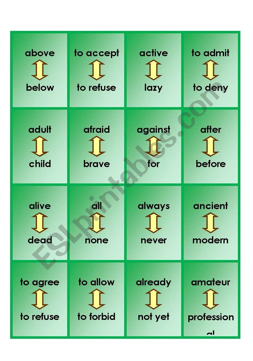 Game OPPOSITES Baseball 2/3 worksheet