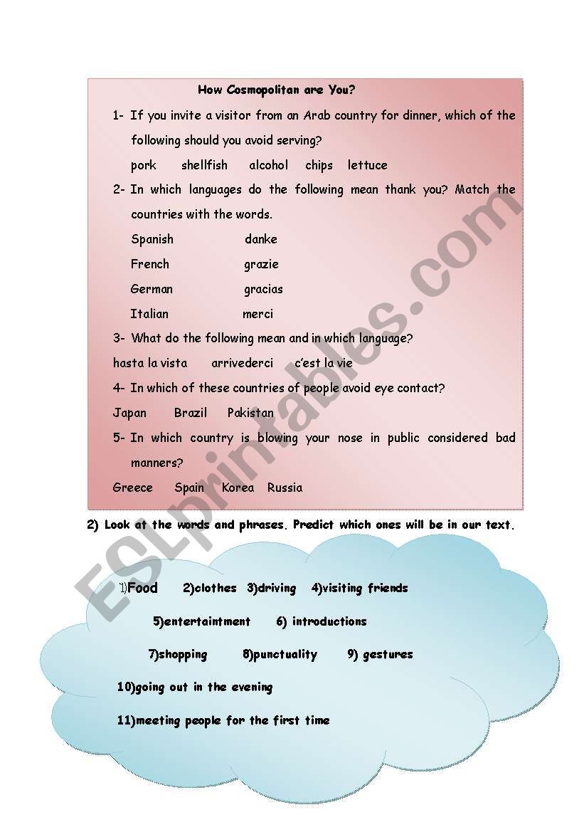 how cosmopolitan are you? worksheet