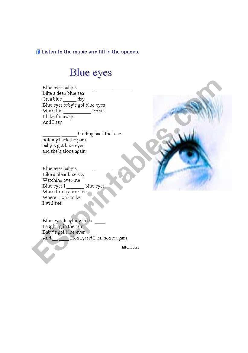 Blue eyes by Elton John worksheet