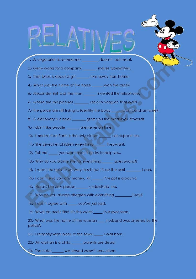 Relatives worksheet