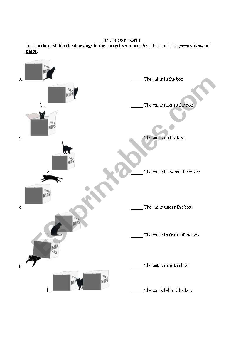 Prepositions of Place worksheet