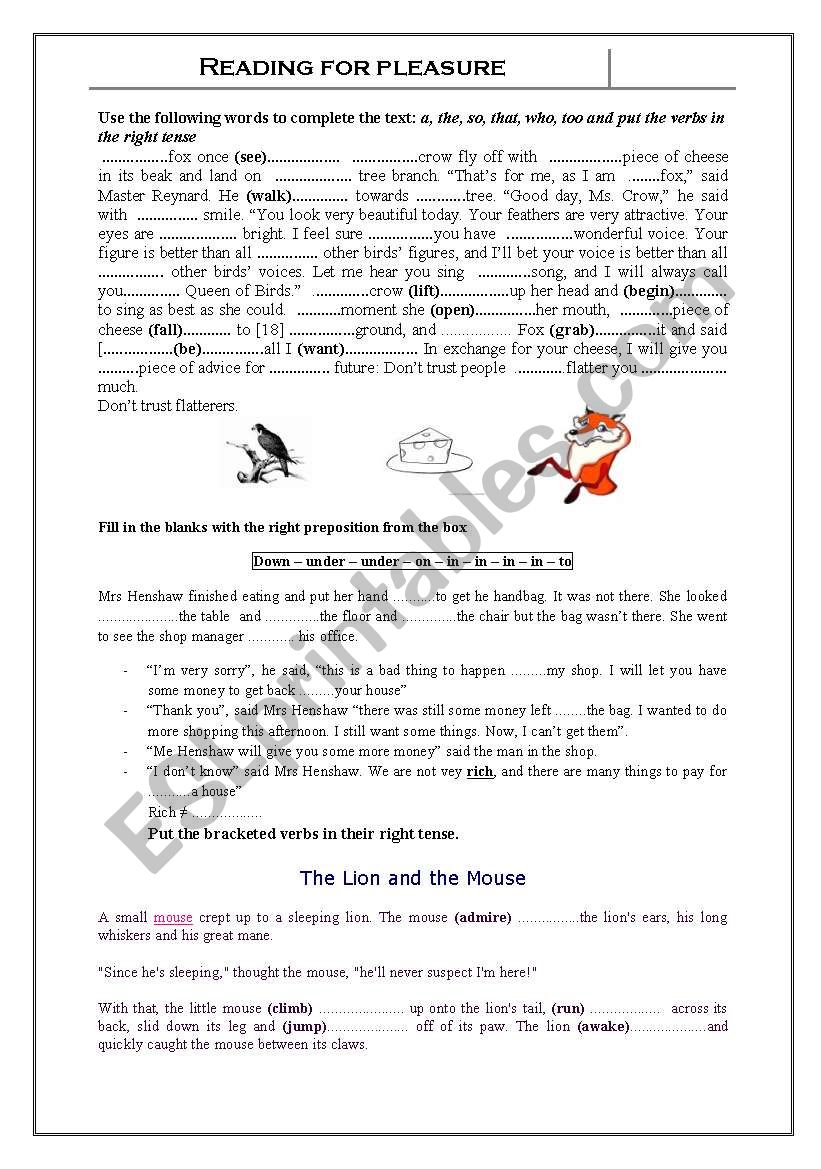 reading for pleasure worksheet