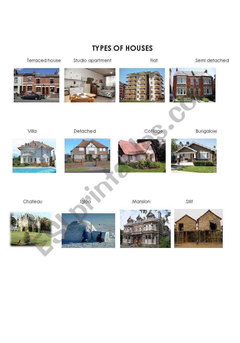 types of houses worksheet